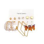 پک گوشواره 6 جفتی پروانه و مروارید کد 6004
