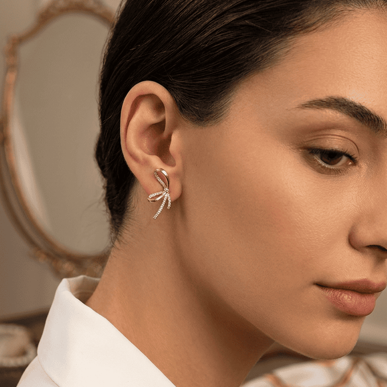 گوشواره میخی پاپیون نگیندار ژوپینگ