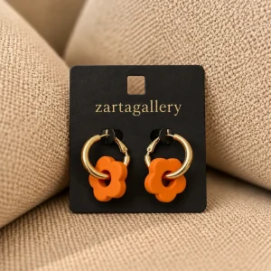 Orange Flower Hoop Earrings on Black Card 11zon